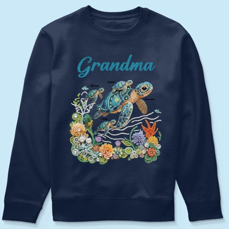 Mom Grandma Sea Turtle Rhinestones Style 2D Printed - Personalized Shirt - Mother's Day Gift For Mom Grandma