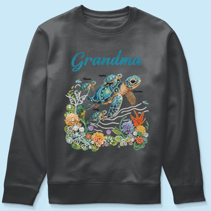 Mom Grandma Sea Turtle Rhinestones Style 2D Printed - Personalized Shirt - Mother's Day Gift For Mom Grandma