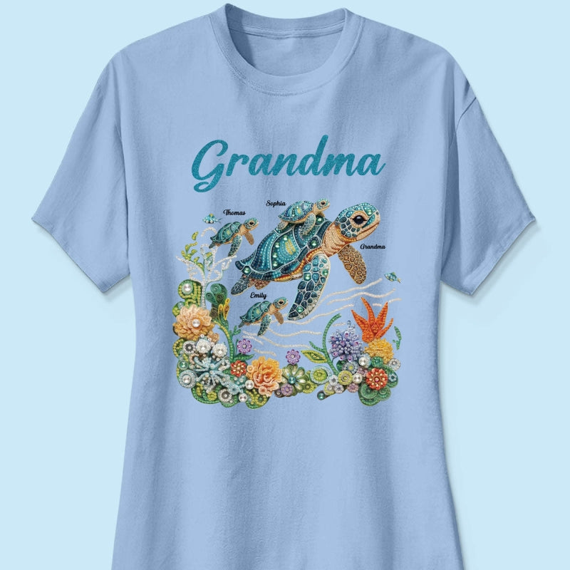 Mom Grandma Sea Turtle Rhinestones Style 2D Printed - Personalized Shirt - Mother's Day Gift For Mom Grandma
