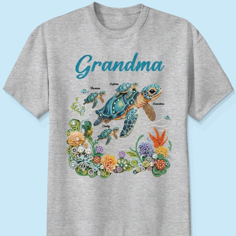Mom Grandma Sea Turtle Rhinestones Style 2D Printed - Personalized Shirt - Mother's Day Gift For Mom Grandma