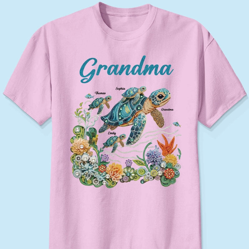 Mom Grandma Sea Turtle Rhinestones Style 2D Printed - Personalized Shirt - Mother's Day Gift For Mom Grandma