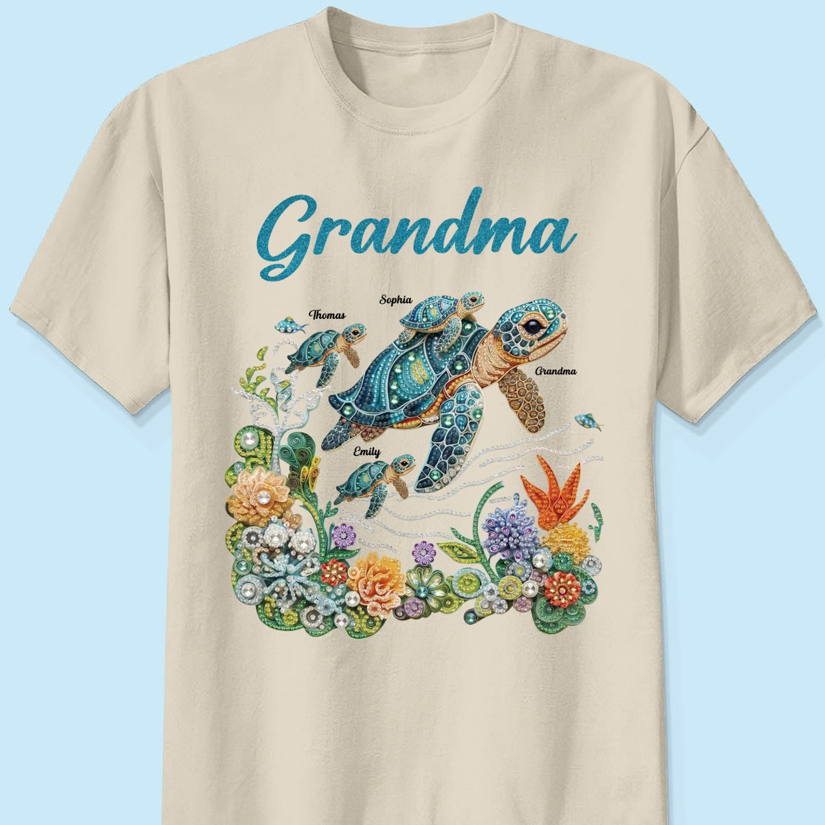 Mom Grandma Sea Turtle Rhinestones Style 2D Printed - Personalized Shirt - Mother's Day Gift For Mom Grandma