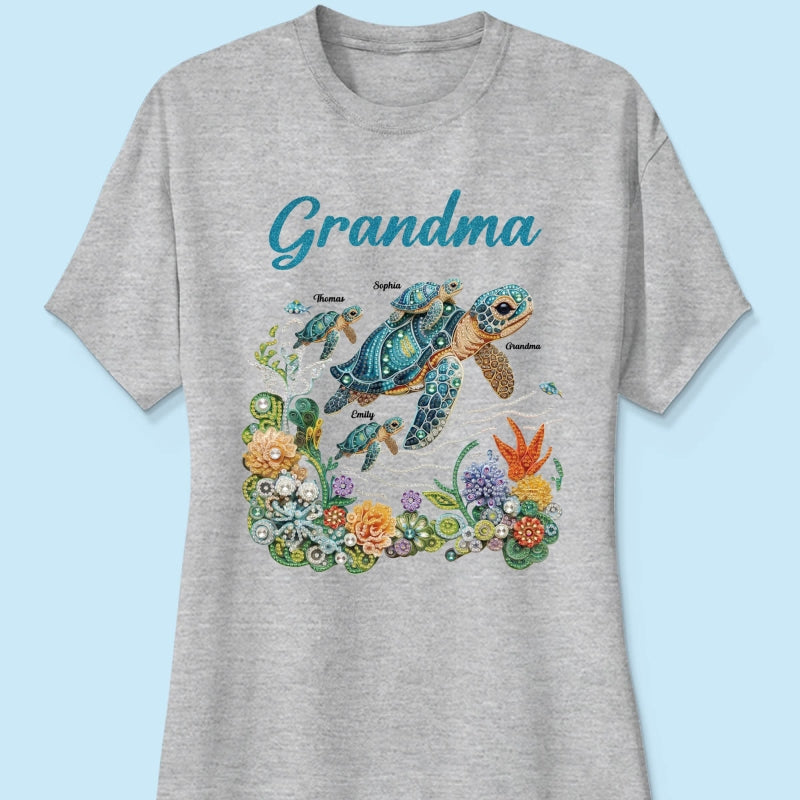 Mom Grandma Sea Turtle Rhinestones Style 2D Printed - Personalized Shirt - Mother's Day Gift For Mom Grandma