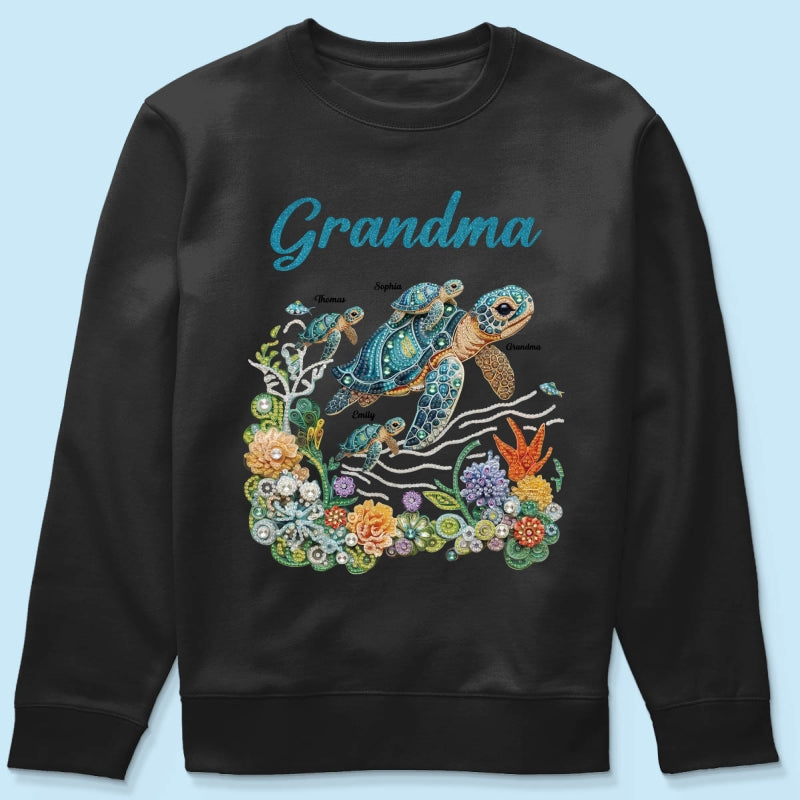 Mom Grandma Sea Turtle Rhinestones Style 2D Printed - Personalized Shirt - Mother's Day Gift For Mom Grandma