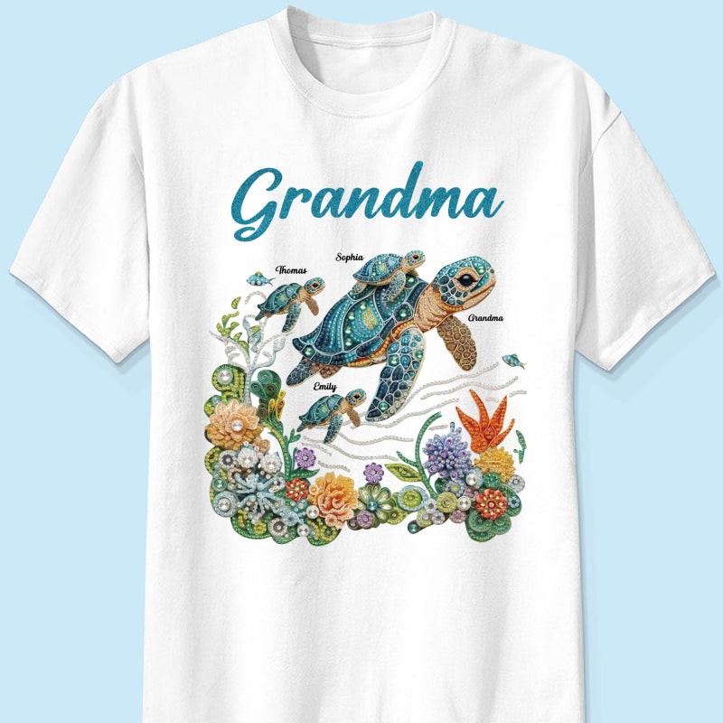 Mom Grandma Sea Turtle Rhinestones Style 2D Printed - Personalized Shirt - Mother's Day Gift For Mom Grandma