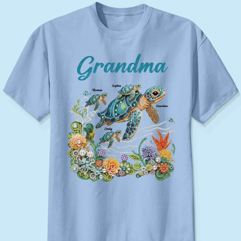 Mom Grandma Sea Turtle Rhinestones Style 2D Printed - Personalized Shirt - Mother's Day Gift For Mom Grandma