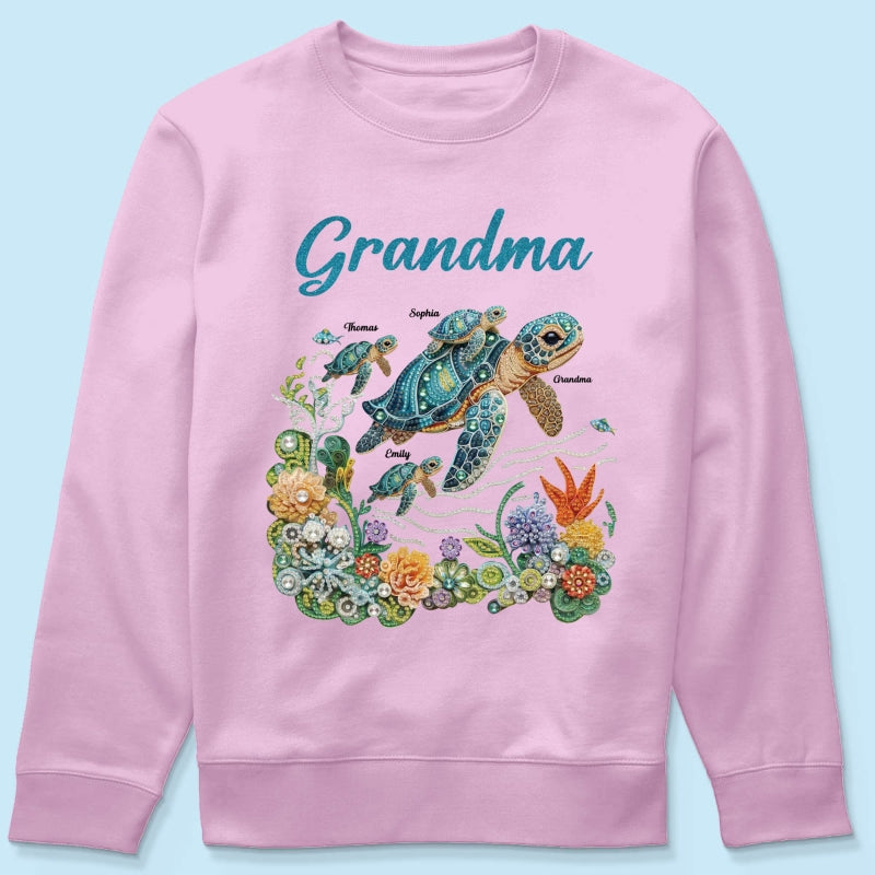 Mom Grandma Sea Turtle Rhinestones Style 2D Printed - Personalized Shirt - Mother's Day Gift For Mom Grandma
