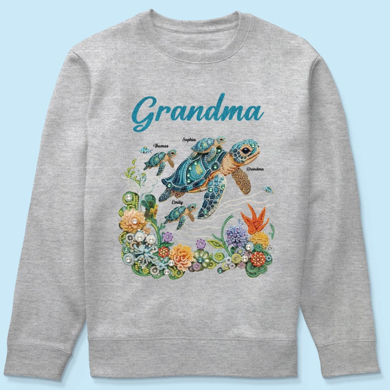 Mom Grandma Sea Turtle Rhinestones Style 2D Printed - Personalized Shirt - Mother's Day Gift For Mom Grandma