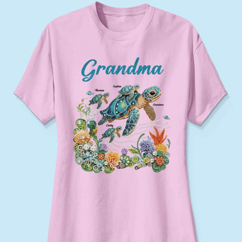 Mom Grandma Sea Turtle Rhinestones Style 2D Printed - Personalized Shirt - Mother's Day Gift For Mom Grandma