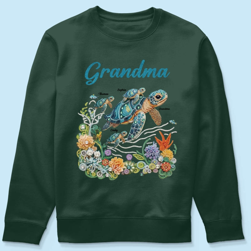 Mom Grandma Sea Turtle Rhinestones Style 2D Printed - Personalized Shirt - Mother's Day Gift For Mom Grandma