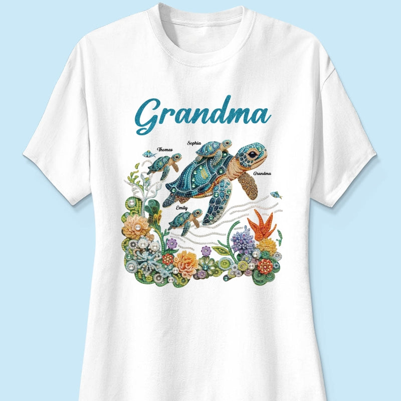 Mom Grandma Sea Turtle Rhinestones Style 2D Printed - Personalized Shirt - Mother's Day Gift For Mom Grandma