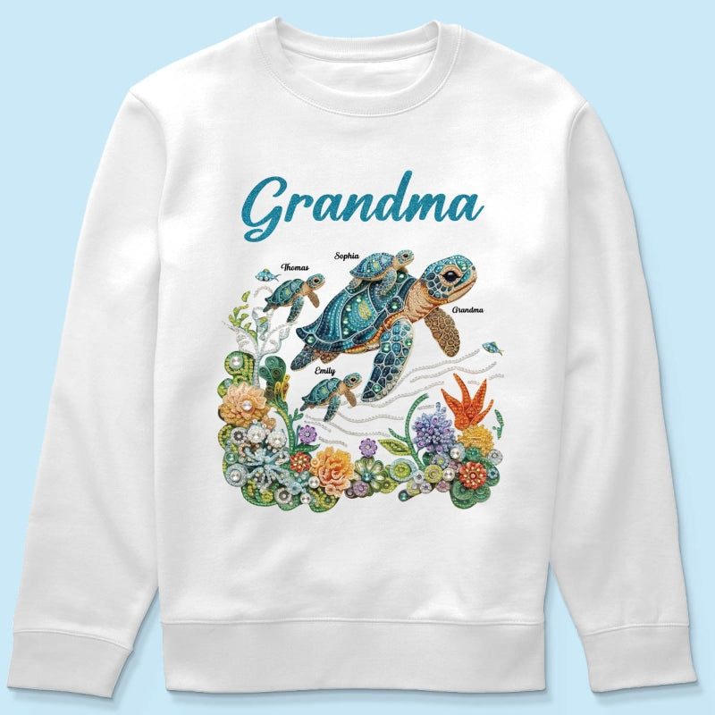 Mom Grandma Sea Turtle Rhinestones Style 2D Printed - Personalized Shirt - Mother's Day Gift For Mom Grandma