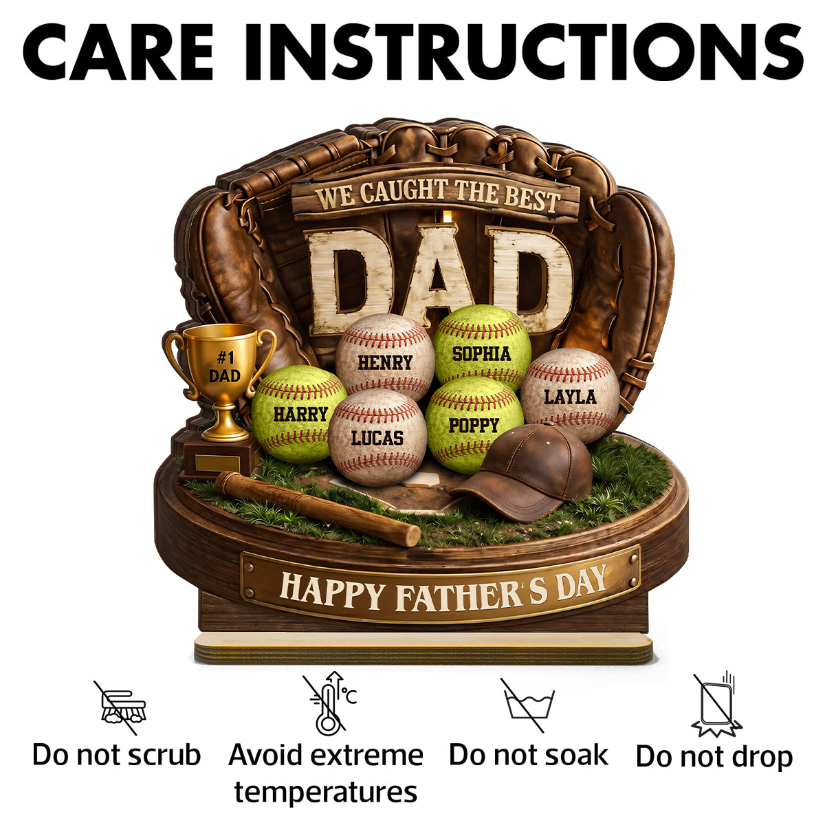 We Caught the Best Baseball Dad - Personalized 2-Layered Wooden Plaque -  Gift for Dad, Husband