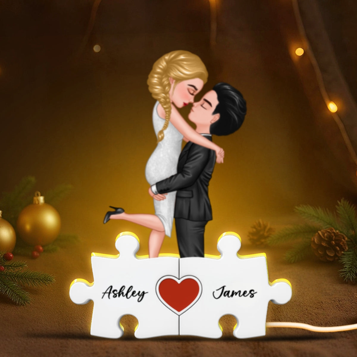 Puzzle Name Couple - Personalized Light Box - Gift for Couple, for Her, for Him