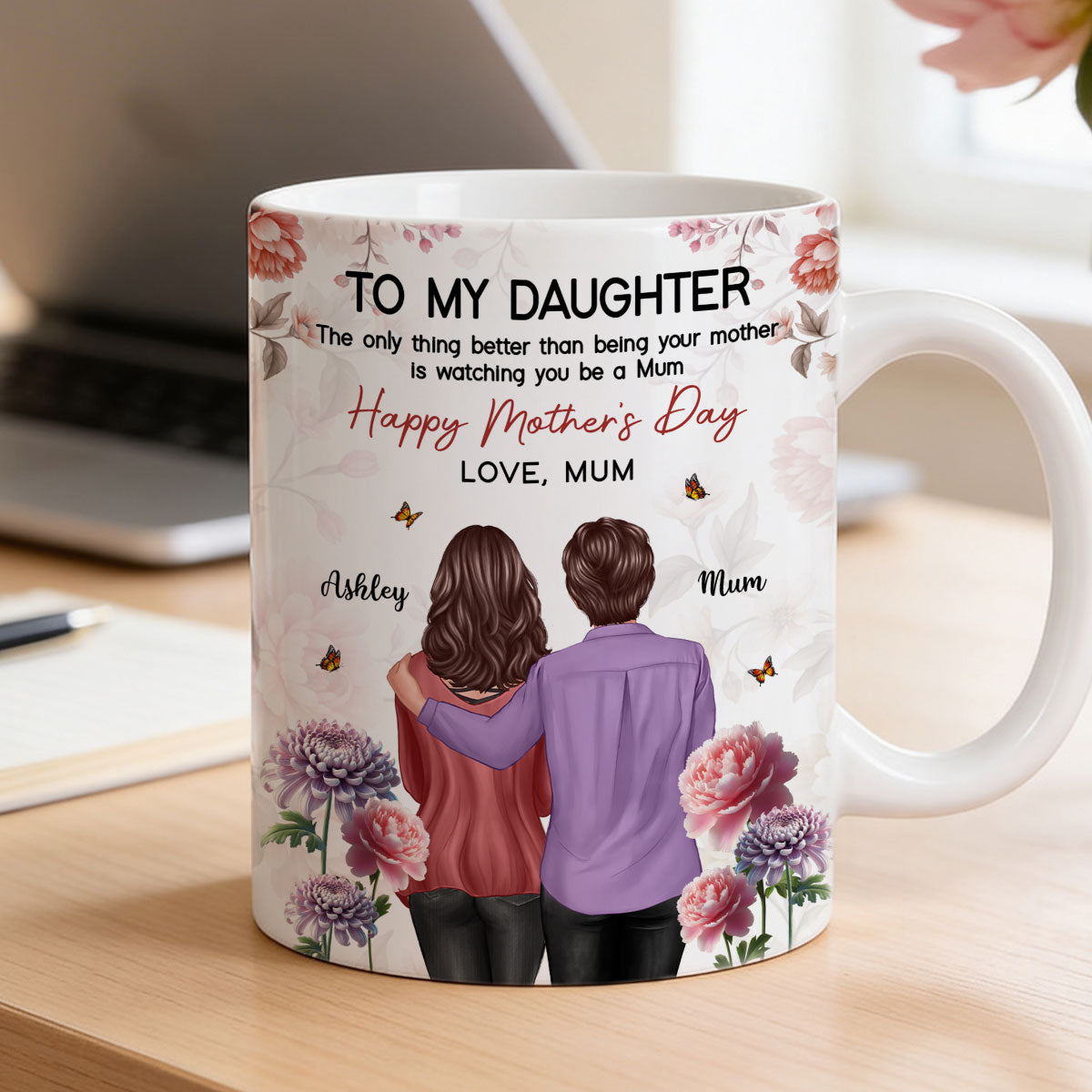 To My Daughter From Mum Birth Month Flower Floral Pink Tone - Personalised Mug - Mother's Day