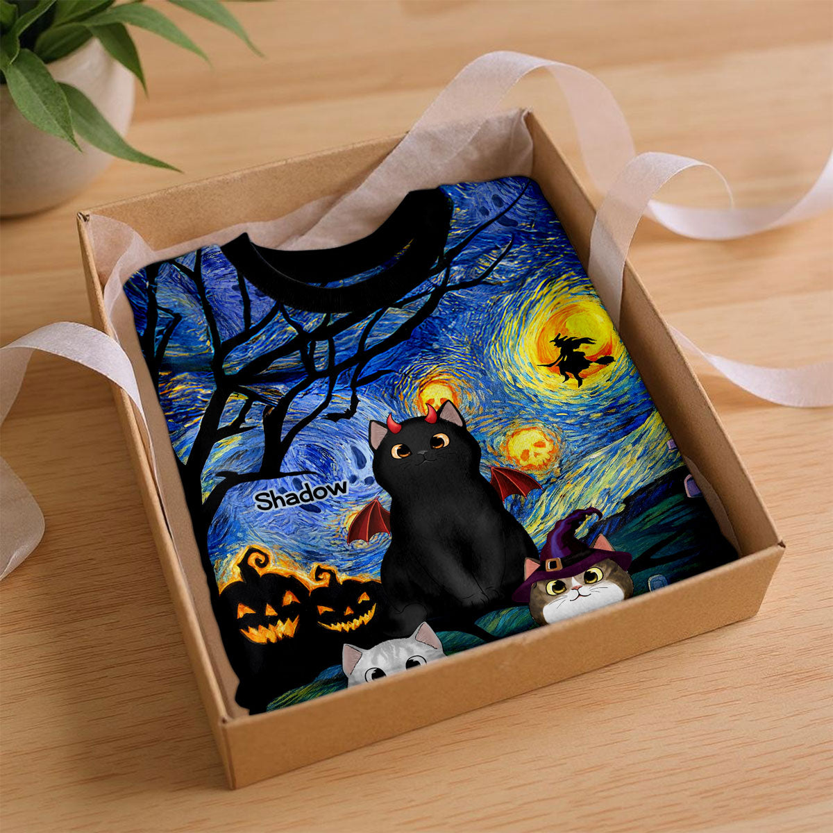 Halloween Starry Night Spooky Cat Personalized Shirt, Purrfect Costume for Cat Lover