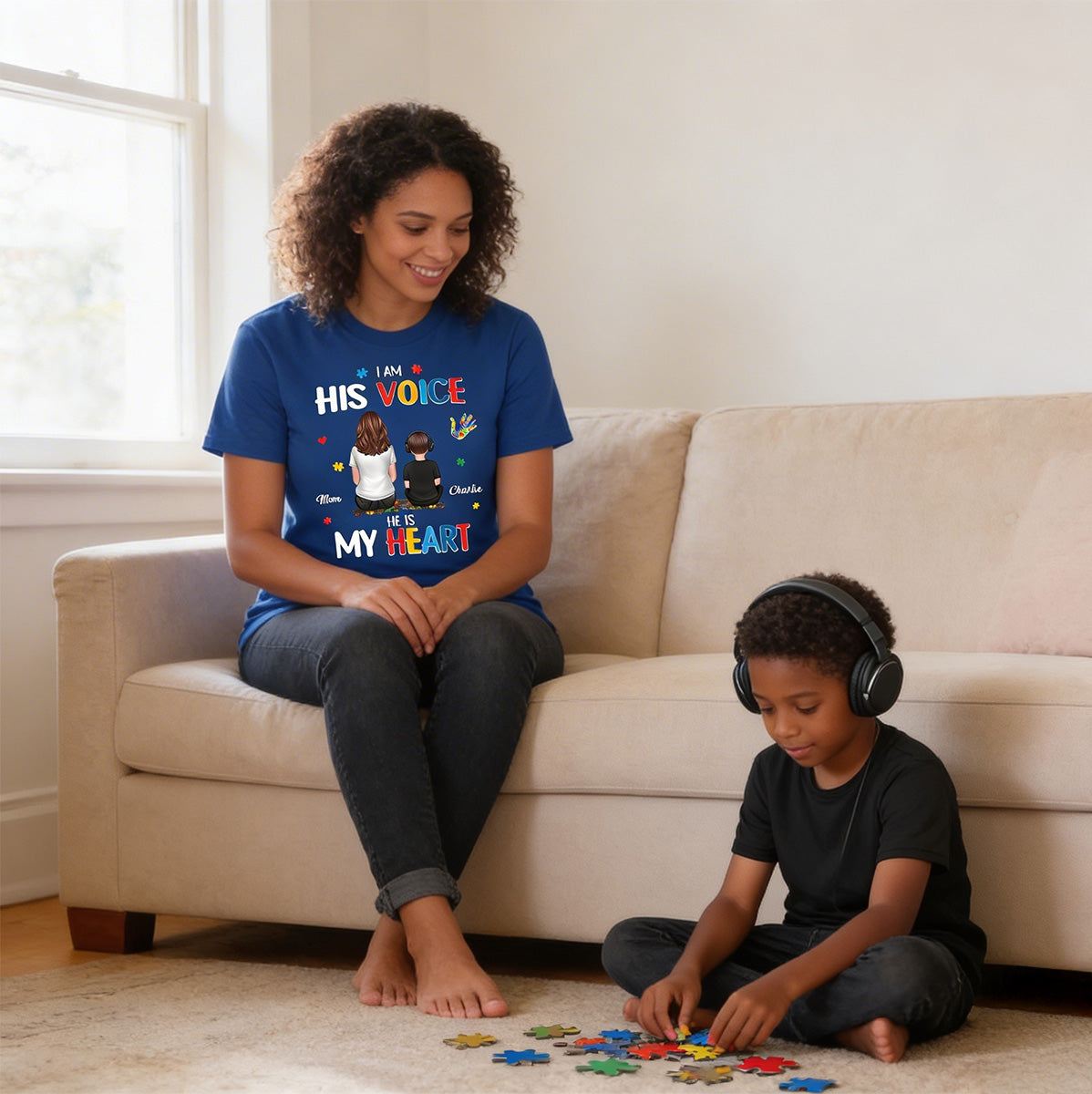 I'm His Voice He's My Heart Autism Back View Parent & Kid - Personalized Shirt - Autism Awareness Shirt