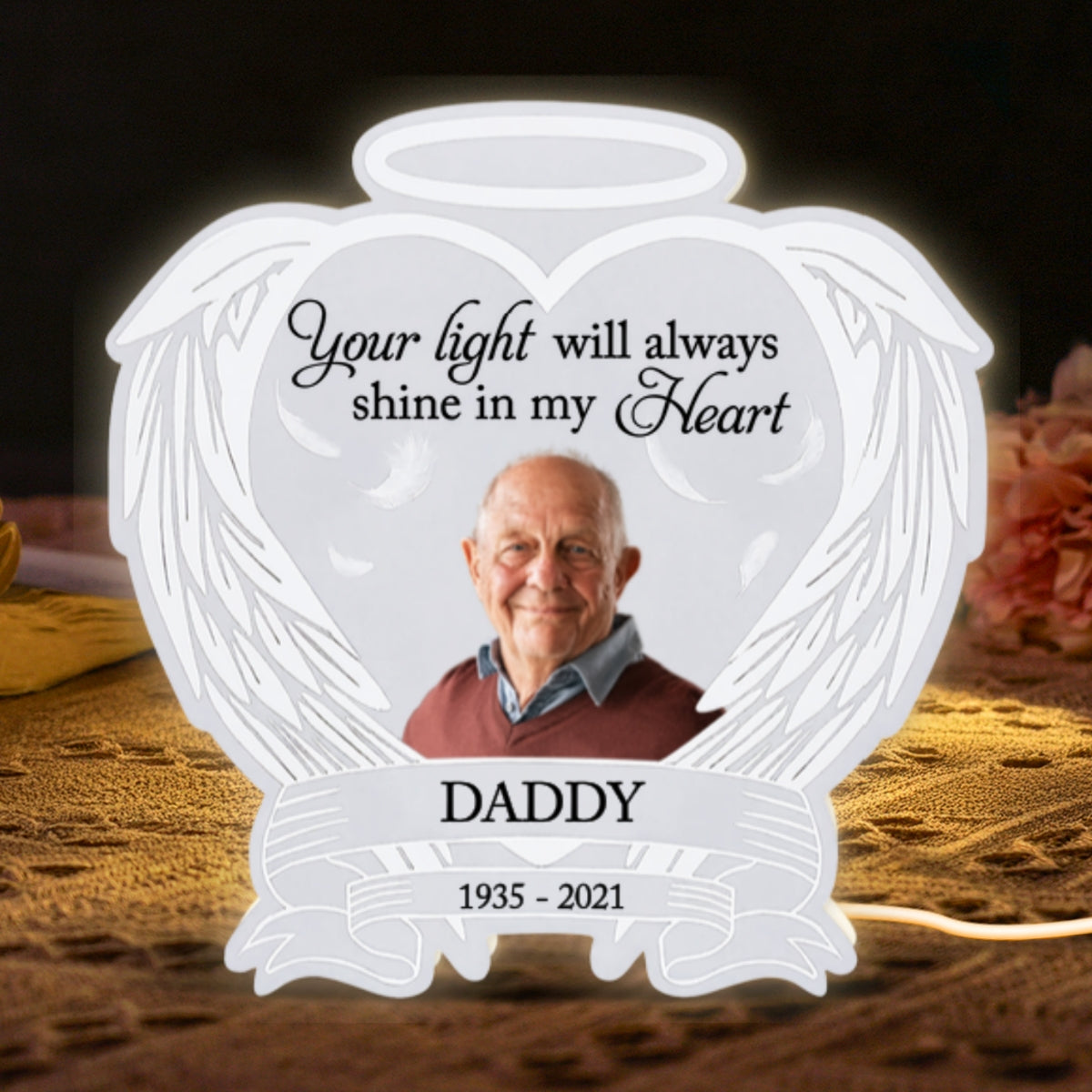 Custom Photo Memorial Heart Wings - Personalized Light Box - Memorial Gift, Sympathy Gift For Loved One