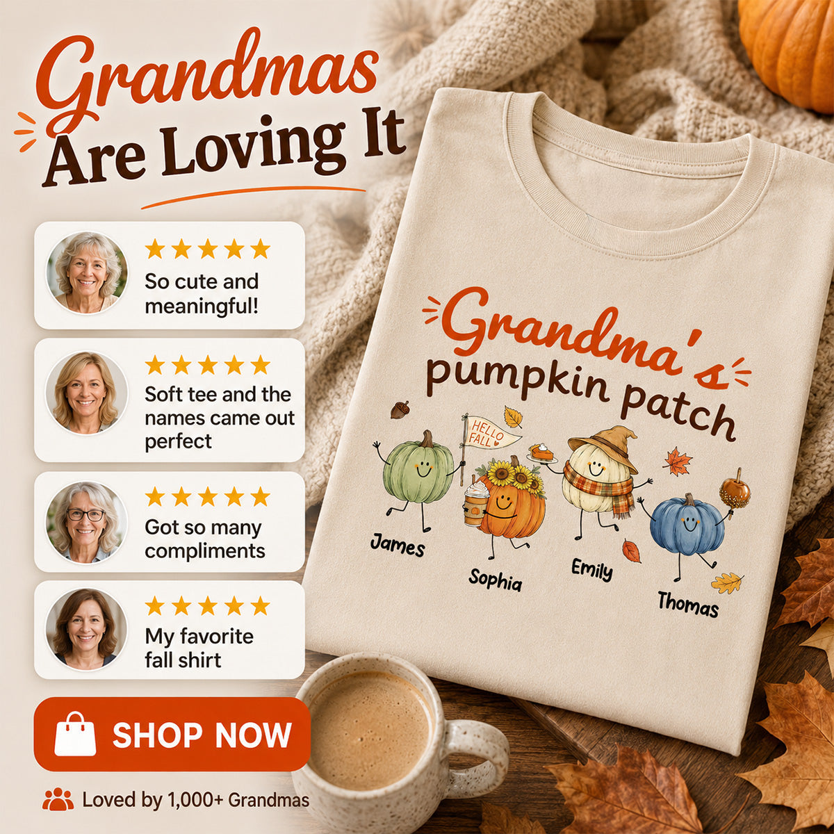 Grandma's Pumpkin Patch Cute Characters - Personalized Shirt - Fall Season Shirt For Grandma, Mom