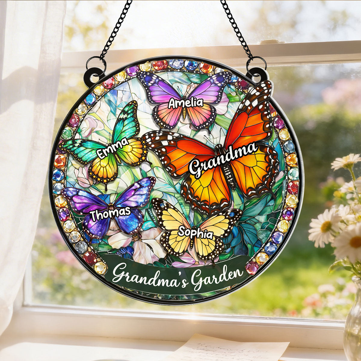 Grandma's Garden Butterflies - Personalized Suncatcher - Heartfelt Mother's Day Gift for Grandma, Mom