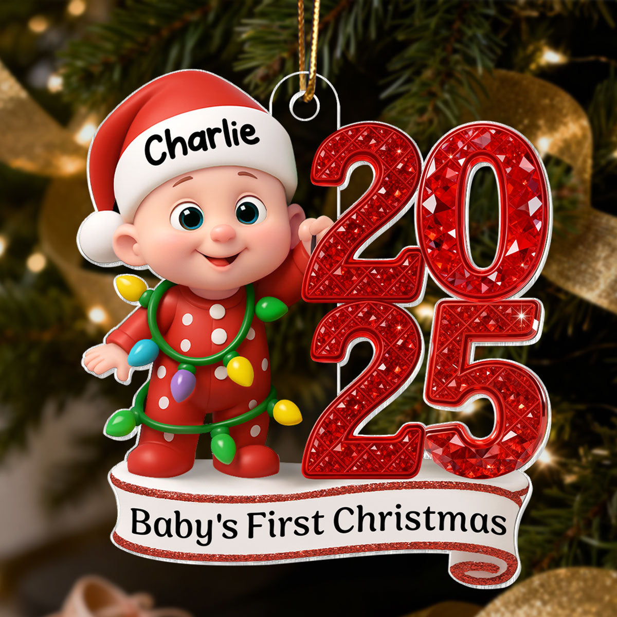 Baby's First Christmas 3D Effect Baby Standing By Year - Personalized Acrylic Ornament