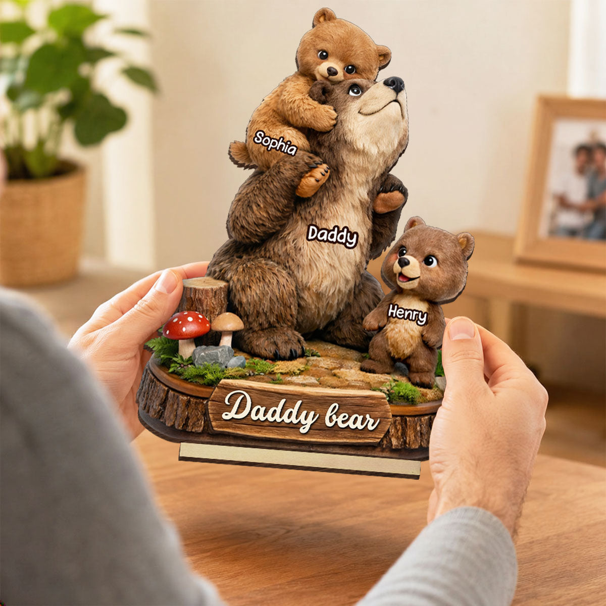 Papa Bear Grandpa Bear - Personalized 2-Layered Wooden Plaque - Heartfelt Gift for Dad, Grandpa