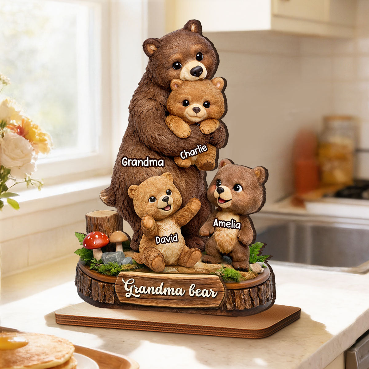 Mama Bear - Personalized 2-Layered Wooden Plaque - Heartfelt Mother's Day Gift for Mom, Grandma