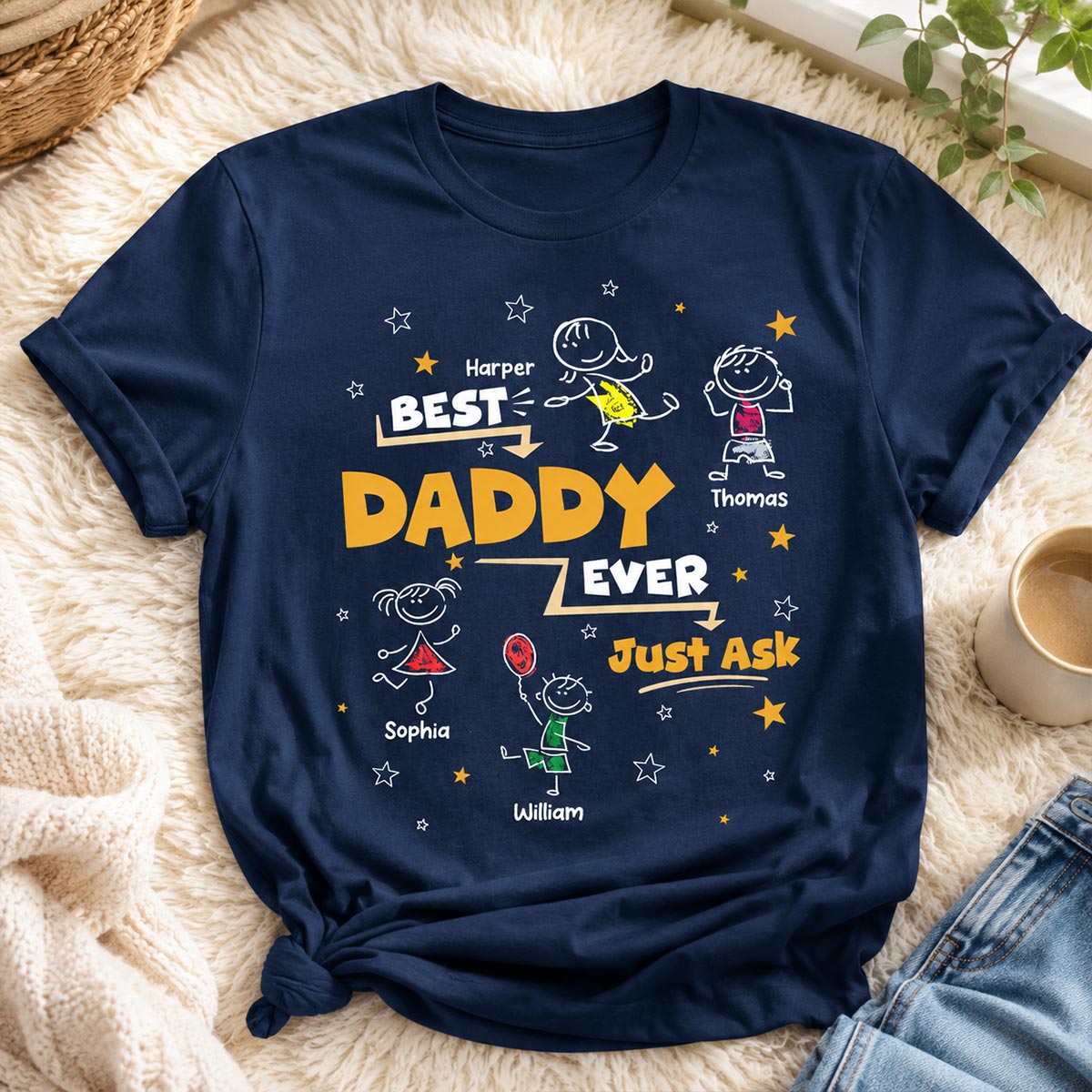Best Dad Grandpa Ever Ask Cute Stick Kids - Personalized Shirt