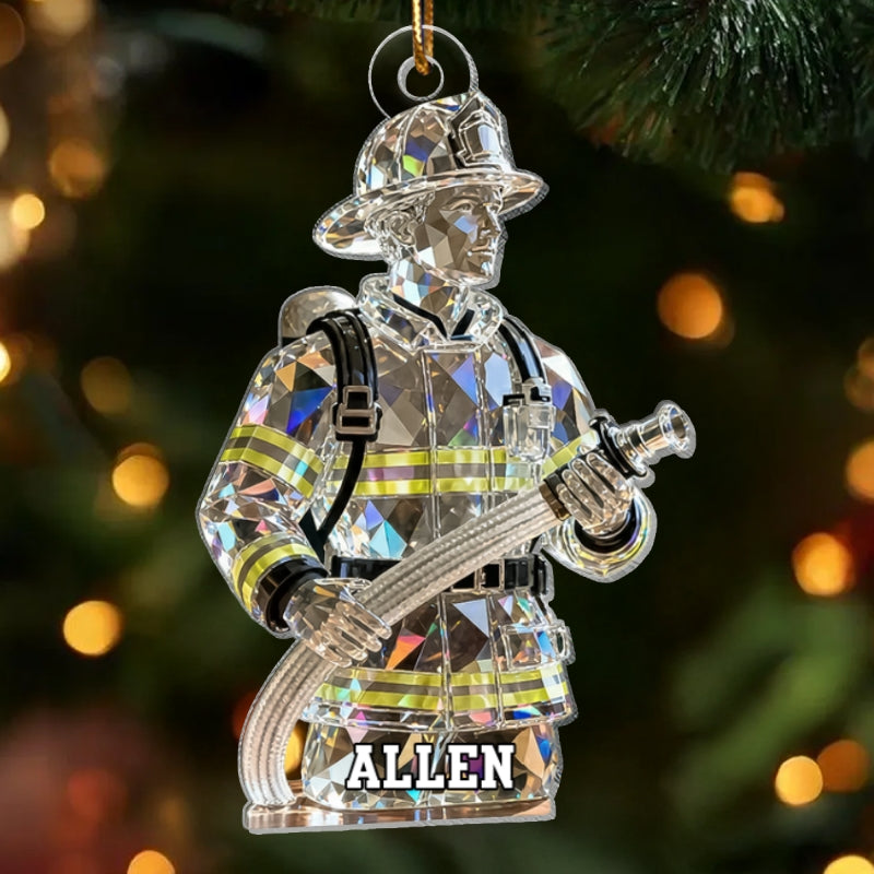 3D Effect Firefighter Pattern Crystal - Personalized Acrylic Ornament - Christmas Gift For Firefighter