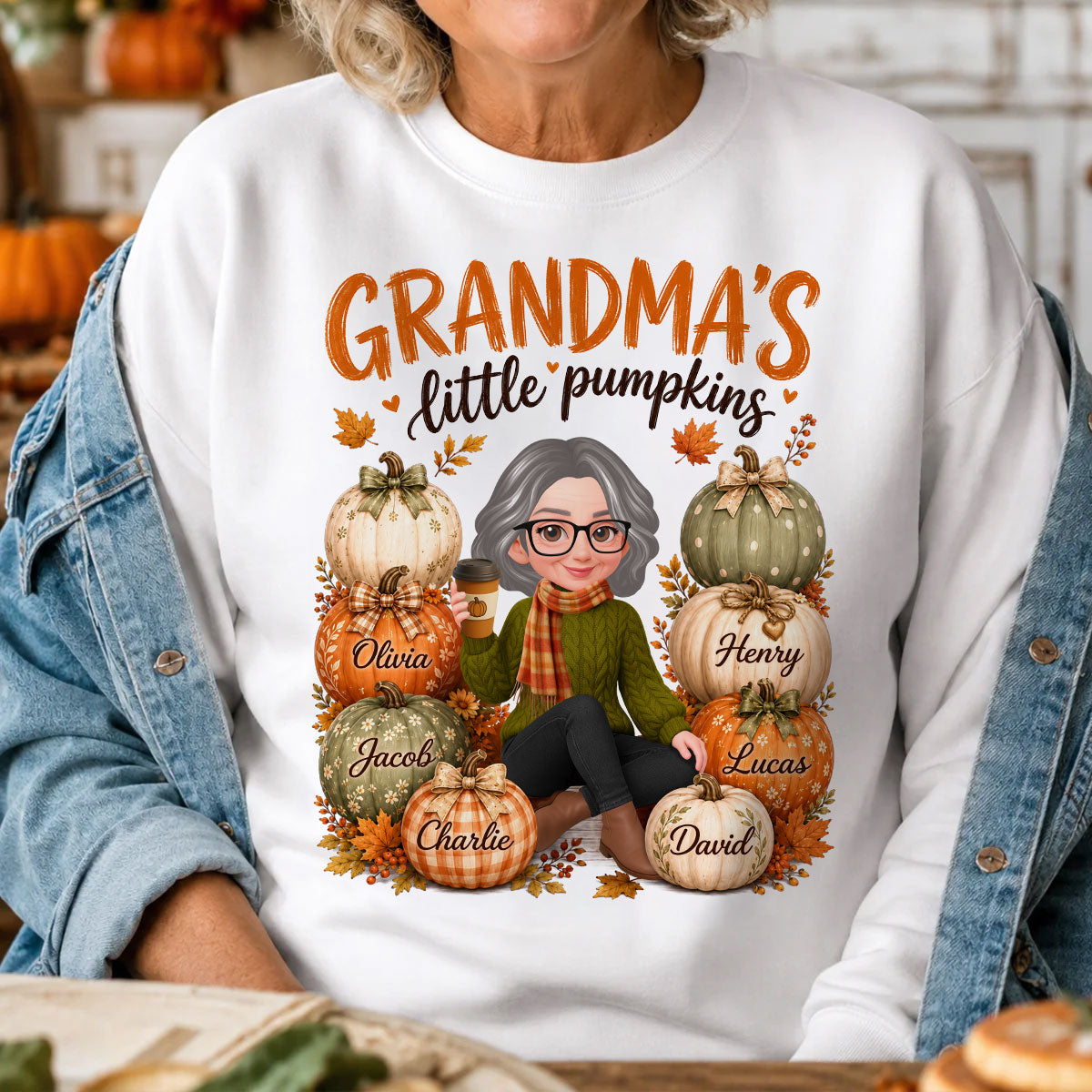 Grandma's Little Pumpkins - Personalized Shirt - Cozy Fall Tee for Grandma