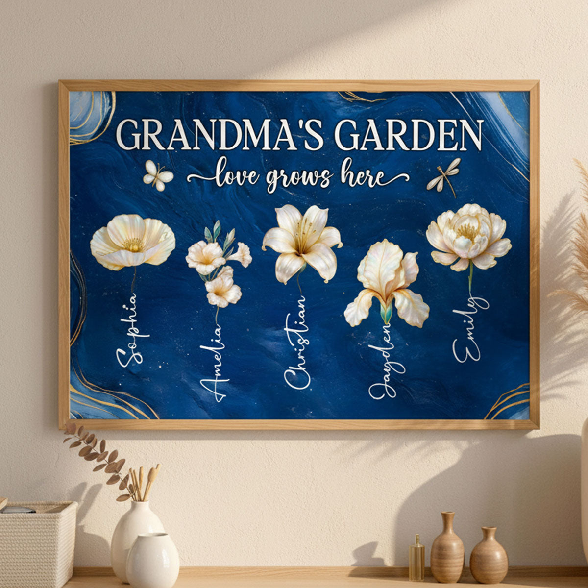 Grandma's Garden 3D Effect Birth Month Flowers - Personalized Poster - Christmas, Birthday, Mother's Day Gift For Grandma