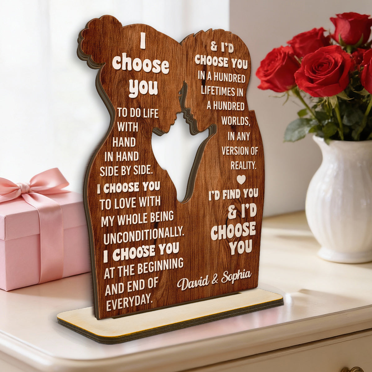 I Choose You to Do Life with - Personalized 2-Layered Wooden Plaque - Sentimental Wedding Anniversary Gift, Valentine's Day Gift for Him, for Her