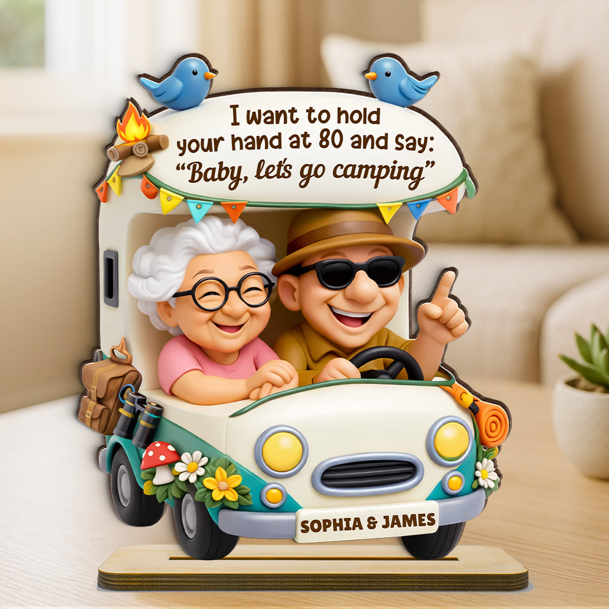 Baby Let's Go Camping Romantic Couple - Personalized 2-Layered Wooden Plaque - Anniversary, Valentine's Day Gift, Gift For Him, Gift For Her