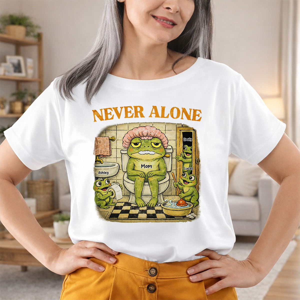 Never Alone Retro Frog - Personalized Shirt - Funny Mother's Day Gift for Mom, Wife, Mom Humor