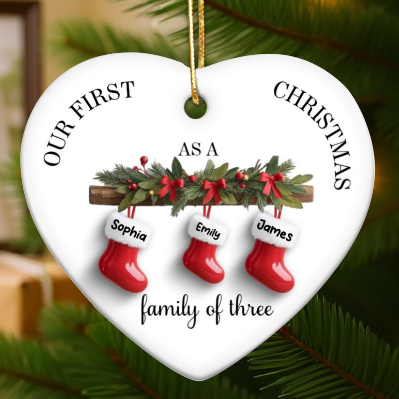 Family First Christmas Stockings 3D Effect - Personalized Ceramic Ornament - Christmas Tree Decor For Family