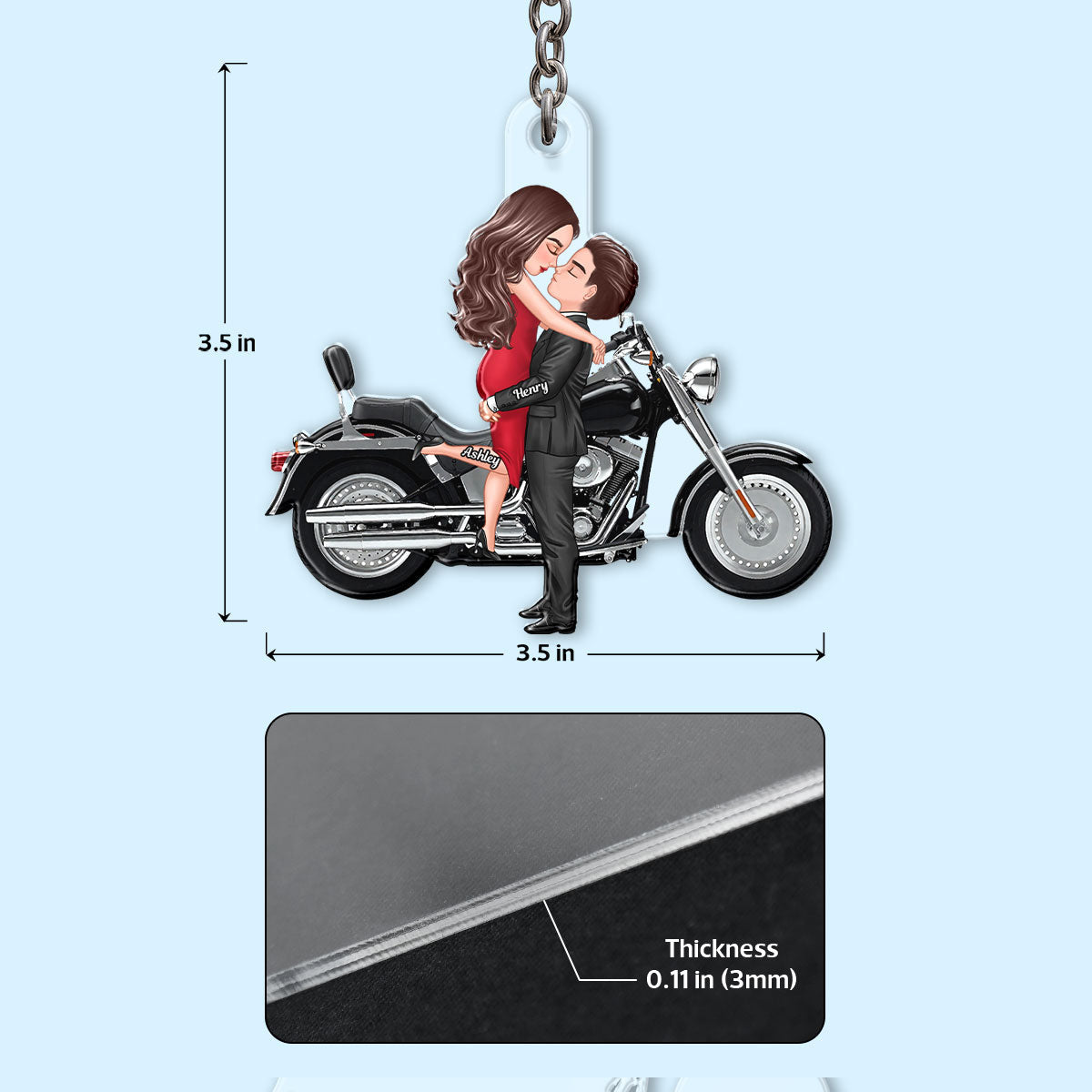 Couple Kissing Motorcycle - Personalized Acrylic Keychain - Gift For Him, Gift For Her, Gift For Couple