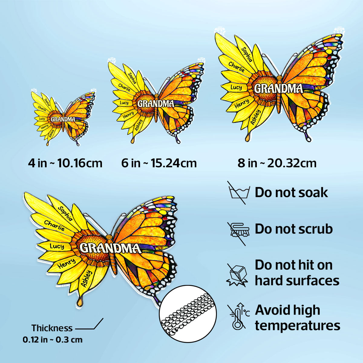 Grandma Sunflower Butterfly Custom Kids Names - Personalized Suncatcher Ornament - Mother's Day Gift For Grandma, Mom, Wife