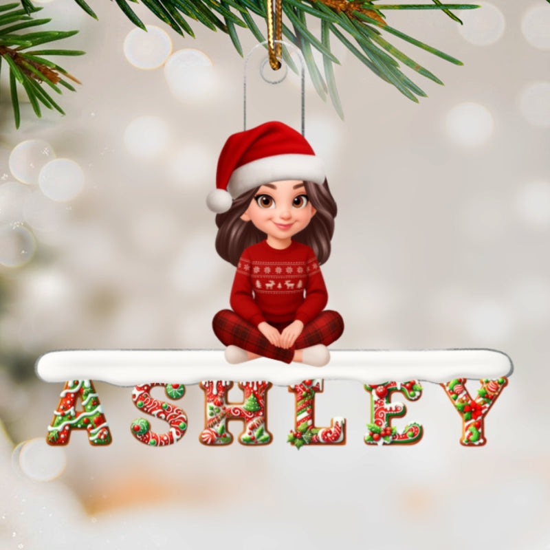 3D Effect Christmas Gingerbread Pattern Family Member Name - Personalized Acrylic Ornament - Unique Christmas Gift For Family, Loved Ones
