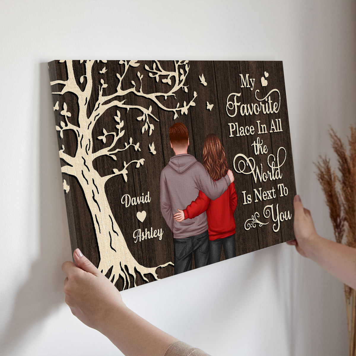 My Favorite Place in All the World Couple Tree - Personalized Canvas - Gift for him, Gift for her
