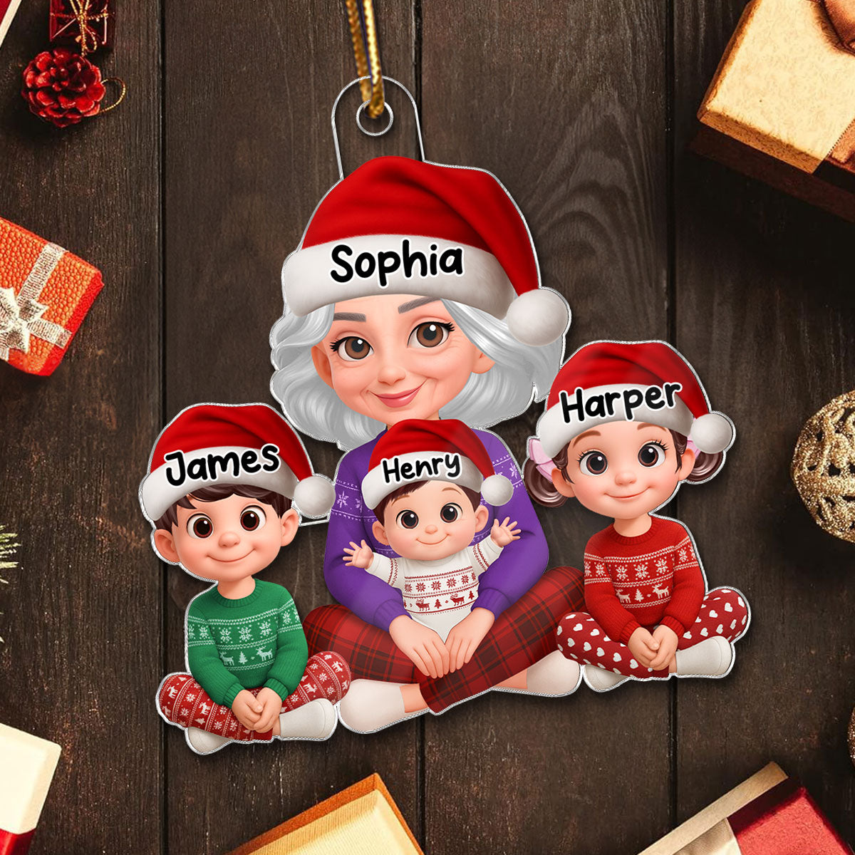 Heartwarming Grandma Grandkids Happy Together - Personalized Acrylic Ornament - Gift For Grandma, Grandkids