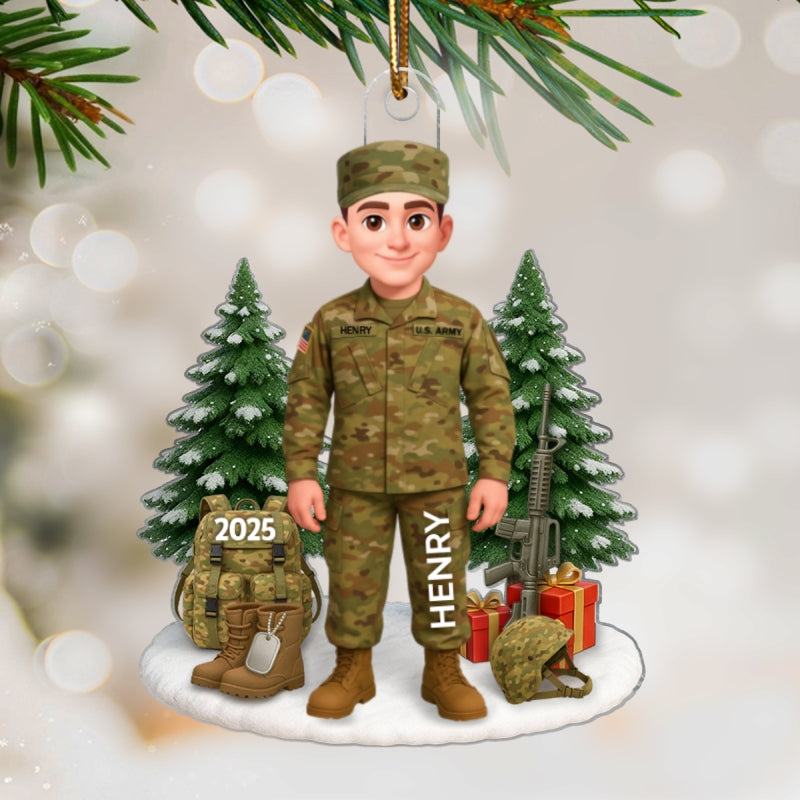 3D Effect Proud Soldier - Personalized Acrylic Ornament - Special Chritsmas Gift For The Brave Soldier