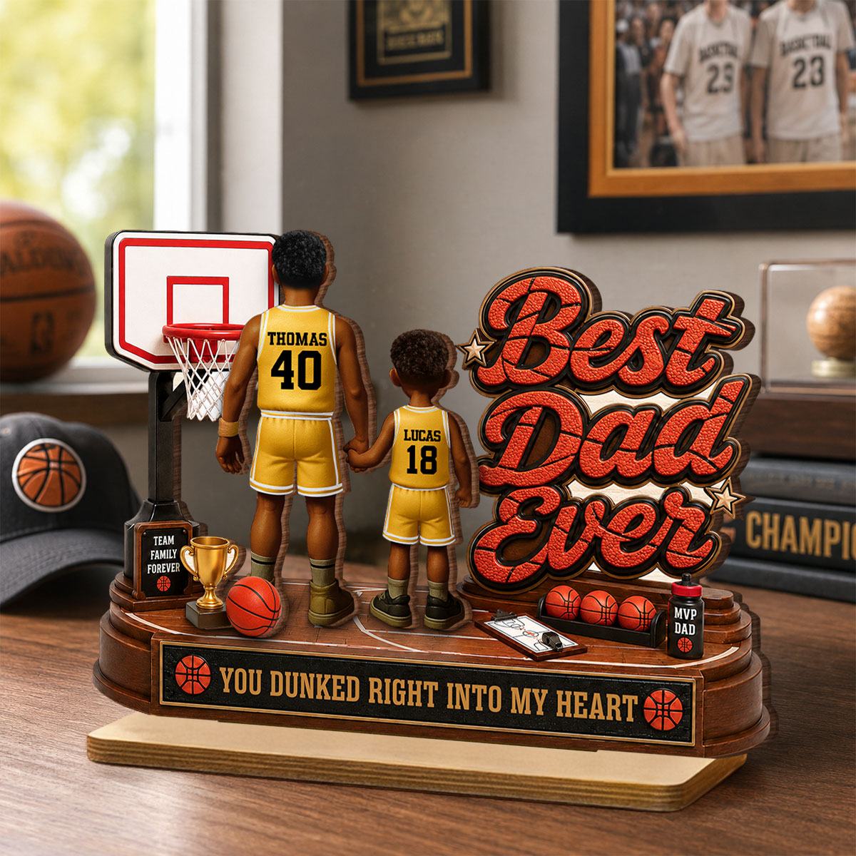Best Basketball Dad Ever Dunked Right Into Our Hearts - Personalized 2-Layered Wooden Plaque -  Gift For Dad, Husband