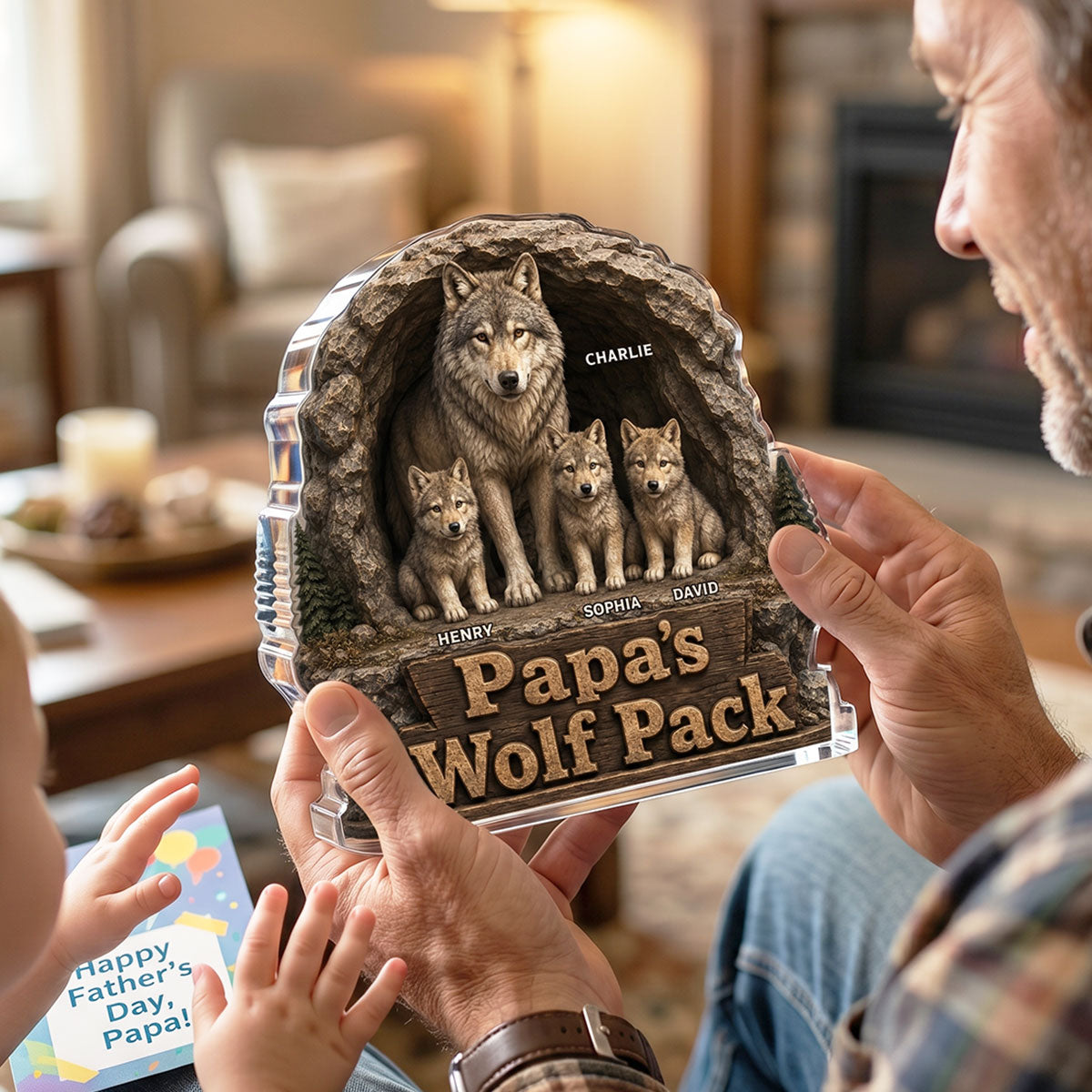 Dad Papa's Wolf Pack - Personalized Acrylic Block Plaque - Cool  Gift For Dad, Husband