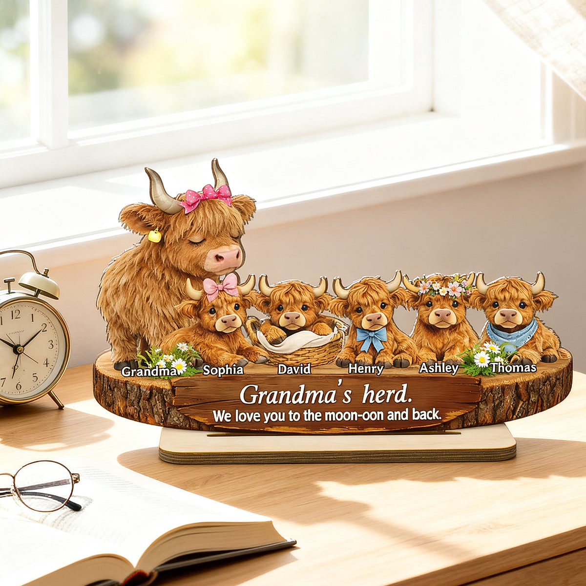 Grandma and Grandpa's Herd Highland Cow Family - Personalized 2-Layered Wooden Plaque - Gift for Grandma, Grandpa