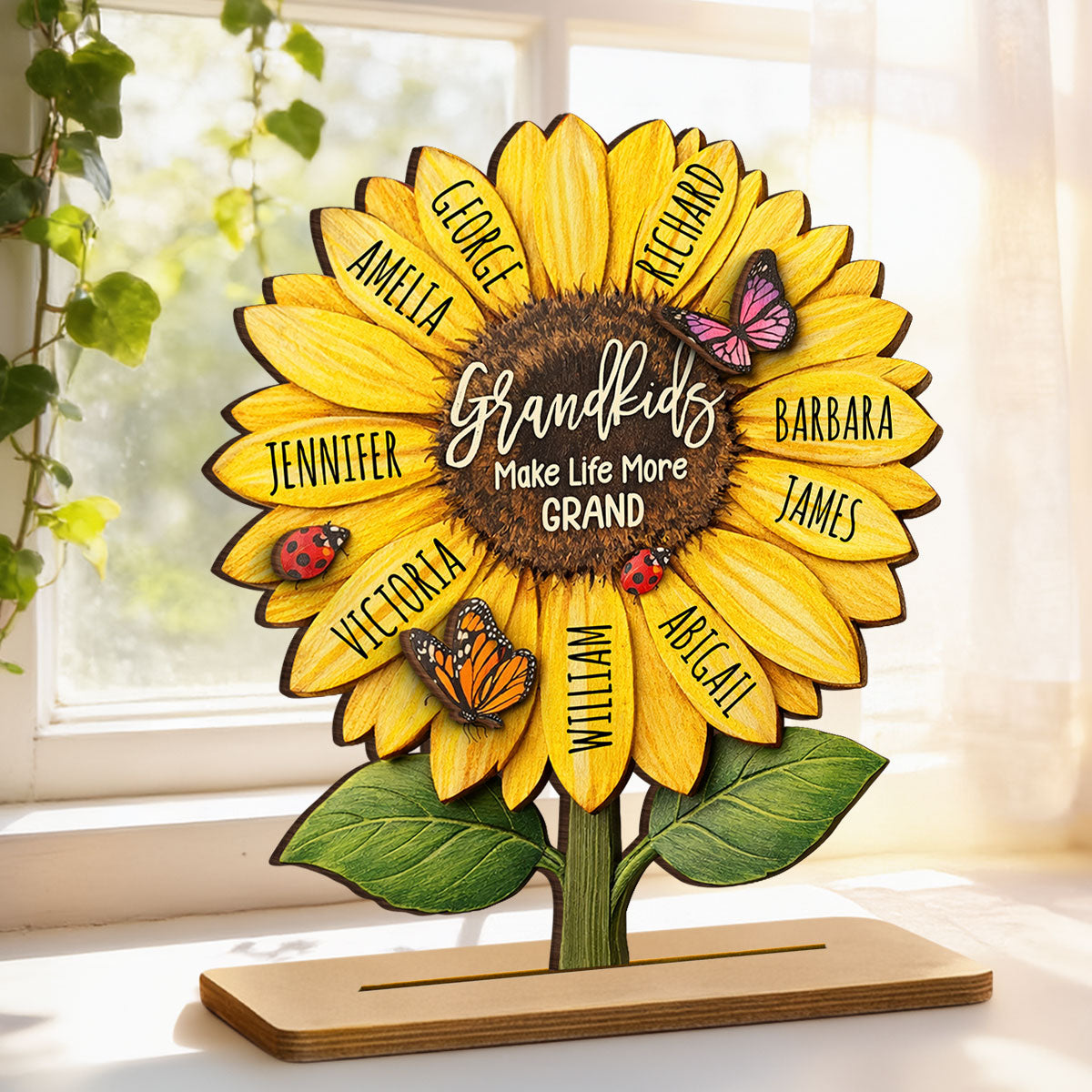 Grandkids Make Life More Grand - Personalized 2-Layered Wooden Plaque - Sentimental Mother's Day Gift for Grandma, Wife, Mom