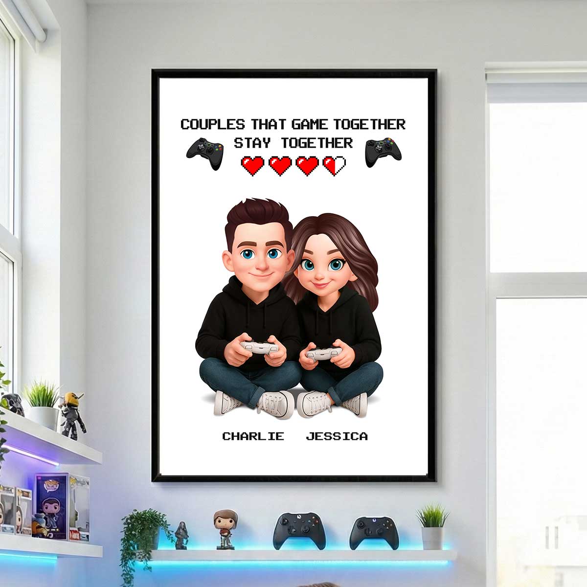 Gaming Couple Game Together Stay Together - Personalized Poster - Heartfelt Valentine, Anniversary Gift For Gamers, For Him, For Her
