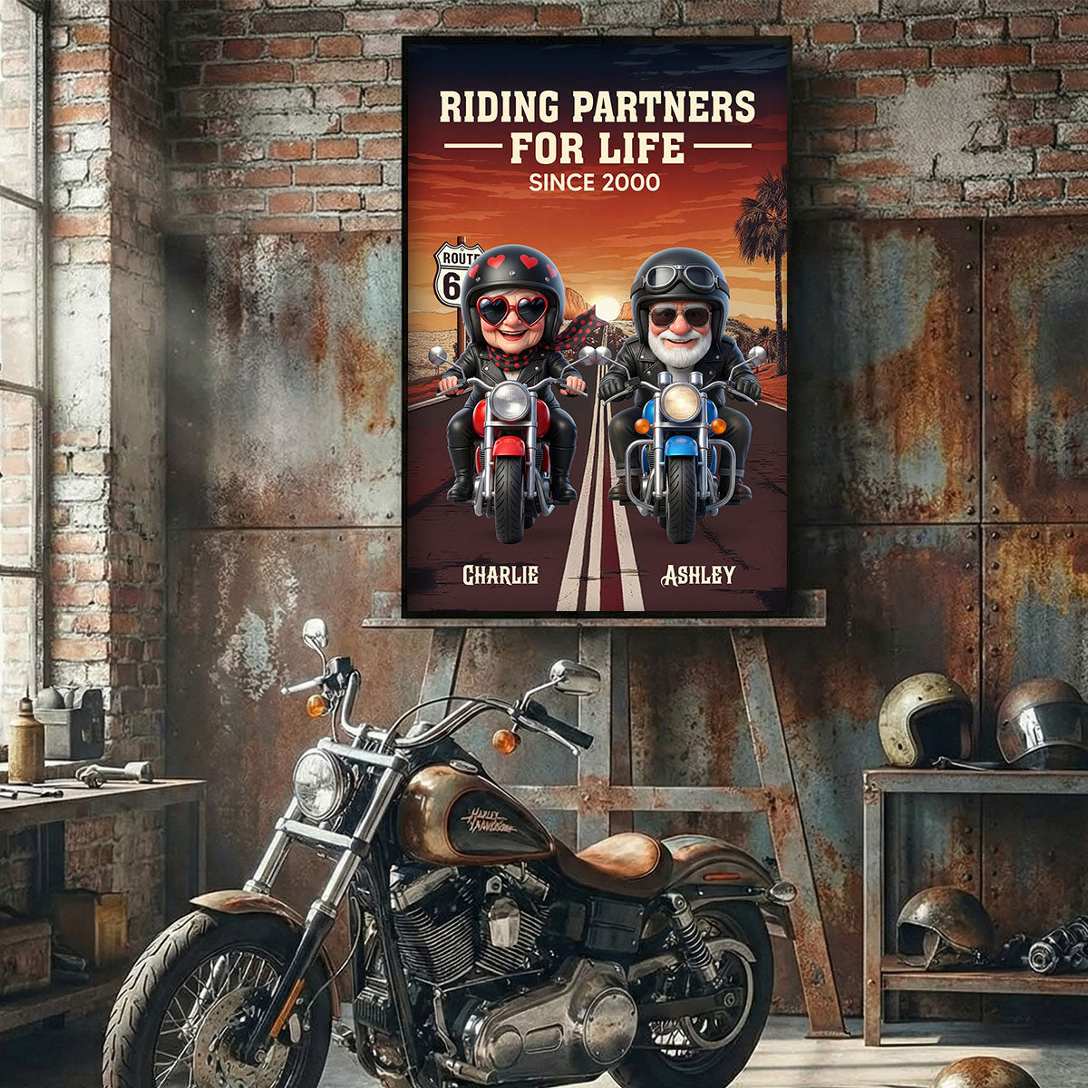 Old Bikers Couple Riding Partners for Life - Personalized Poster - Sentimental Nostalgia Gift for Him, Gift for Her