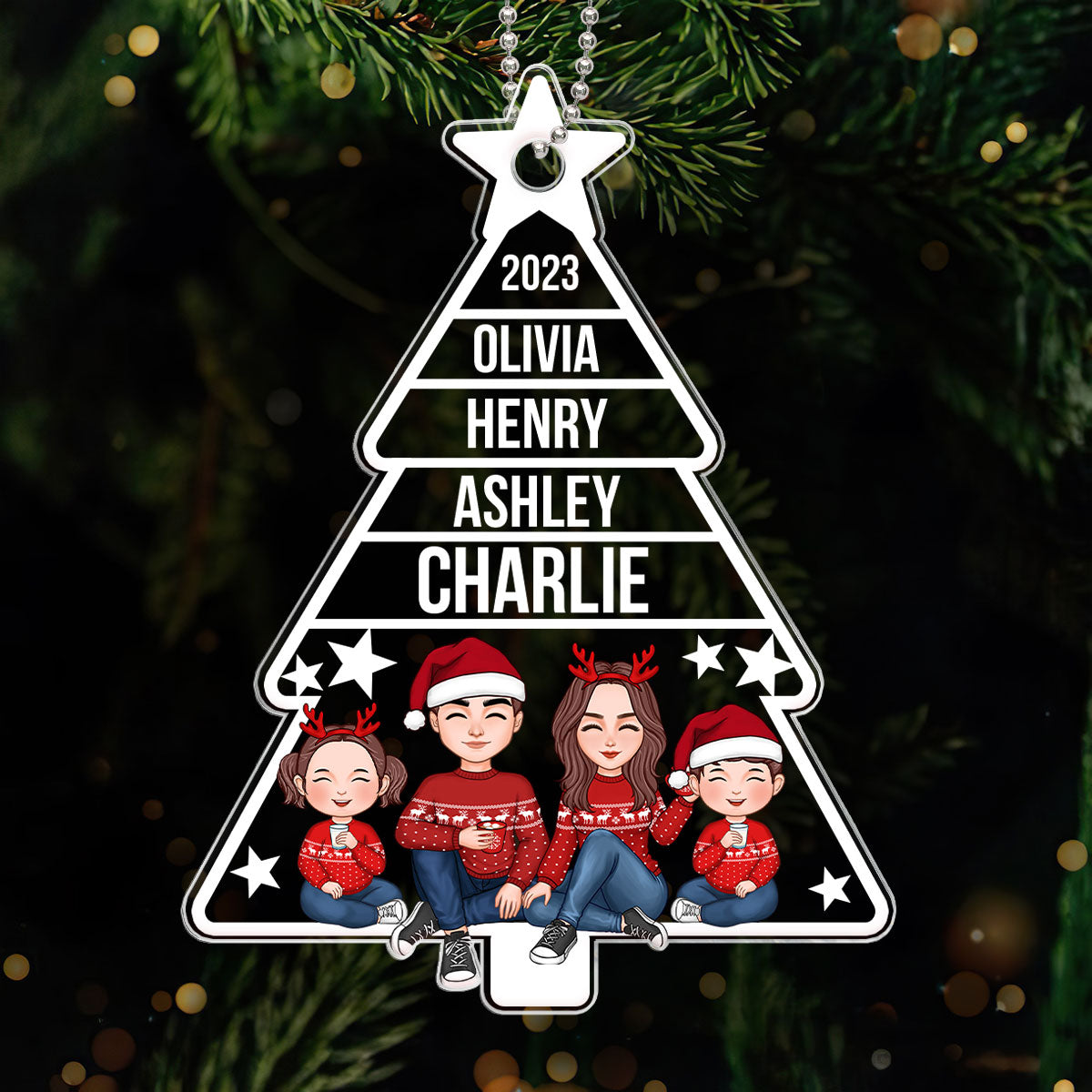 Family Christmas Tree Shaped Personalized Acrylic Ornament