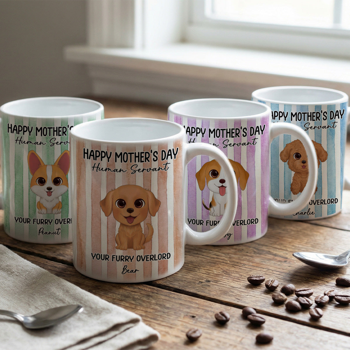 Watercolor Dog Happy Mother's Day Human Servant - Personalized Mug - Funny Mother's Day Gift For Dog Mom, Dog Lovers