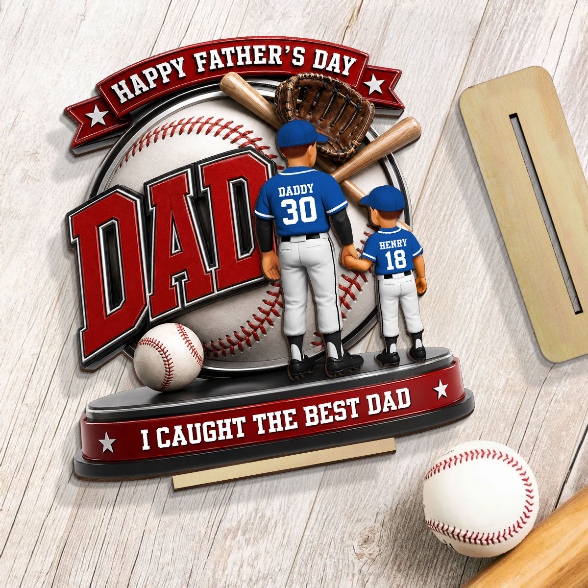 Baseball Dad Home Run Hero - Personalized 2-Layered Wooden Plaque -  Gift For Dad, Husband
